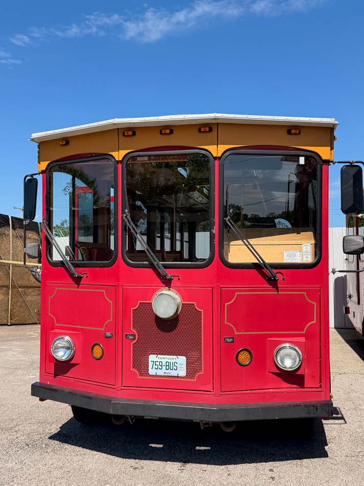 Old Fashioned Express Trolley exterior shot of Olly