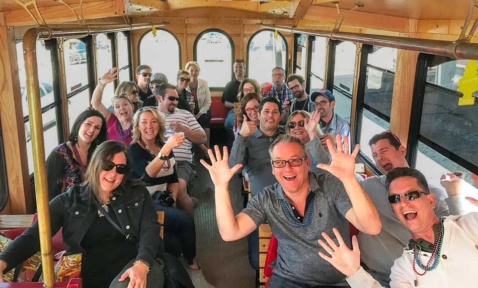 Old Fashioned Express tour group in trolley